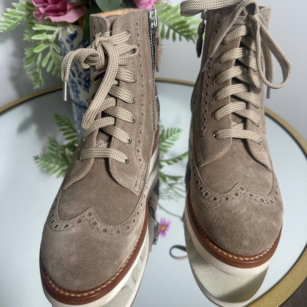 The Office of Angela Scott Mr. Harrison Neutral Lace Up Suede Boots Size 37.5 - Picture 10 of 17